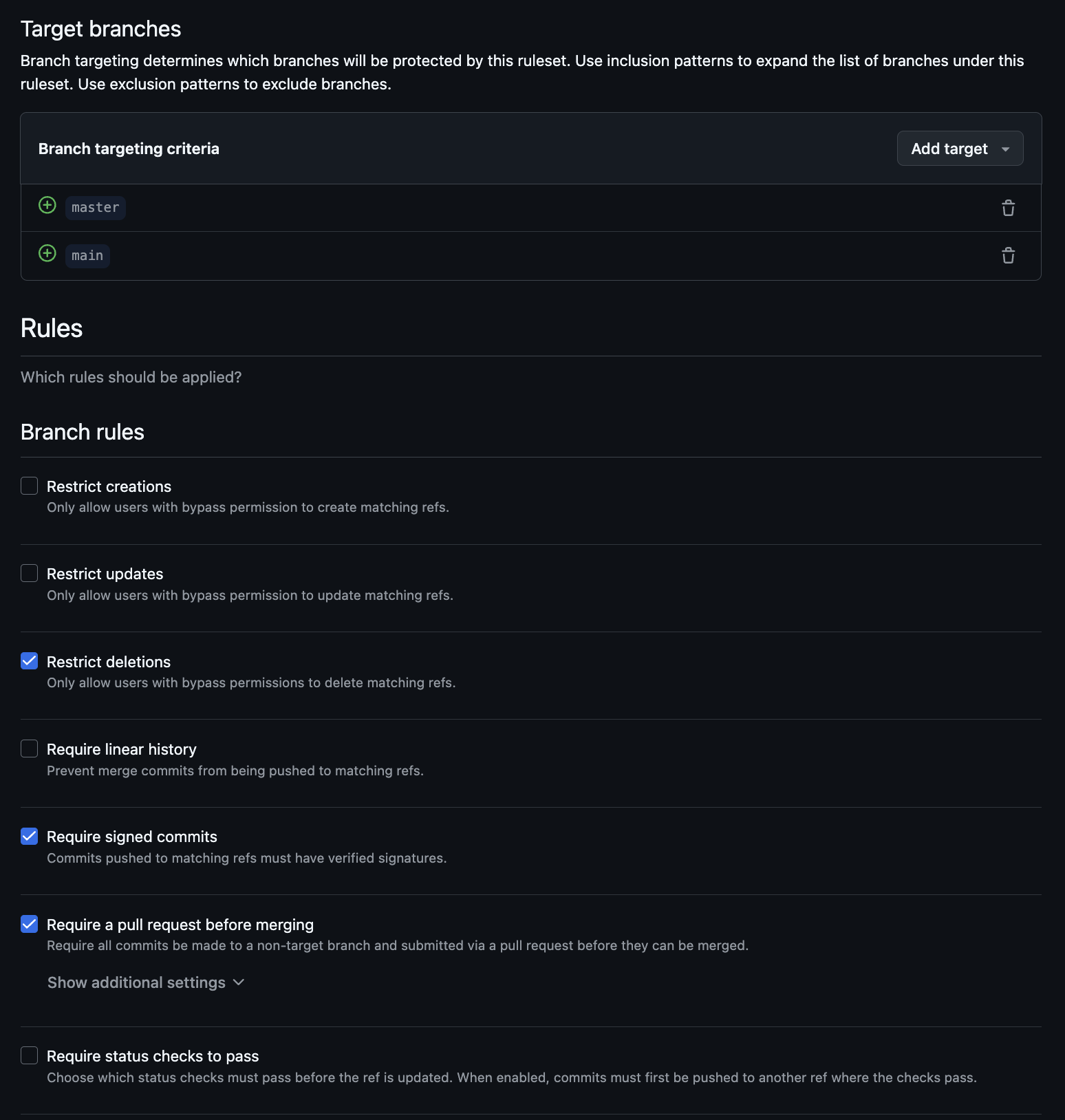 GitHub Rulesets target