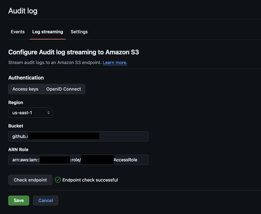 Streaming GitHub audit log to S3 with OpenID Connect - Successful communication